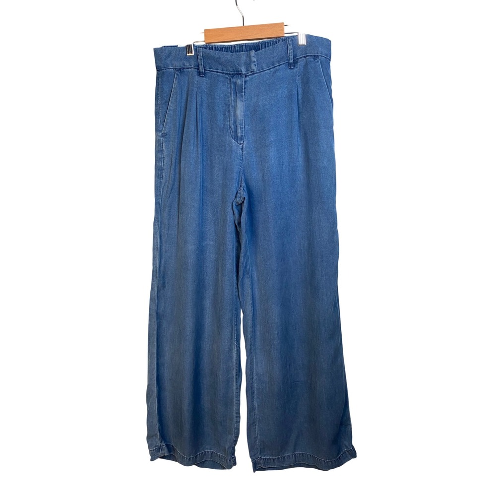 American Eagle Wide Leg Trouser Womens 8 Blue Chambray Denim Coastal Minimalist